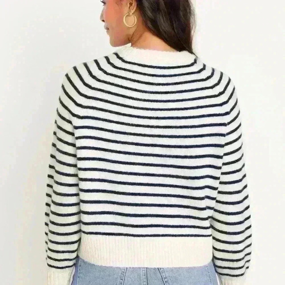 Cropped Crew-Neck Sweater Navy Stripes/Red Heart size M - Picture 3 of 5